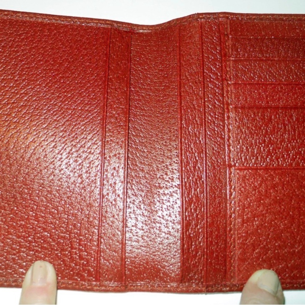 AUTH Gucci Brick Red Embossed Leather Logo Card Wallet Italy - Picture 5 of 10